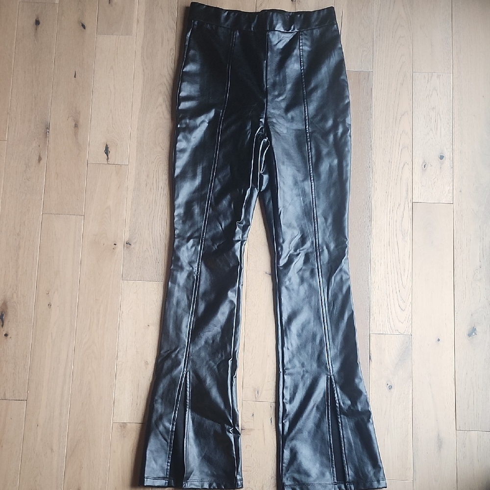 Black Faux Leather Flare Pants